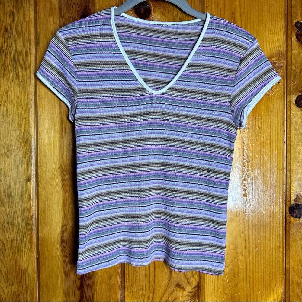 Vintage Retro Stripe V-neck Baby Tee Shirt